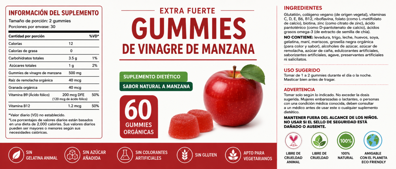 Gummies de Vinagre de Manzana para Digestión y Adelgazamiento – Gomitas Keto Detox 60 Unidades